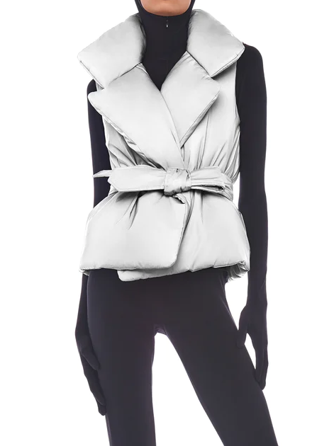 Norma Kamali Reflective Sleeveless Sleeping Bag Vest, puffer vest, vest, outerwear, women's clothing