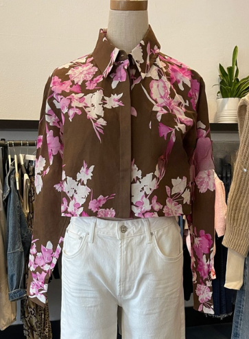 Rococo Sand Crop Floral Shirt, floral shirt, cropped shirt, button down, long sleeved cropped floral shirt, women's clothing