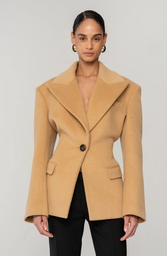 Ronny Kobo Calla Short Coat, camel coat, fitted coat, outerwear, structured coat, women's clothing
