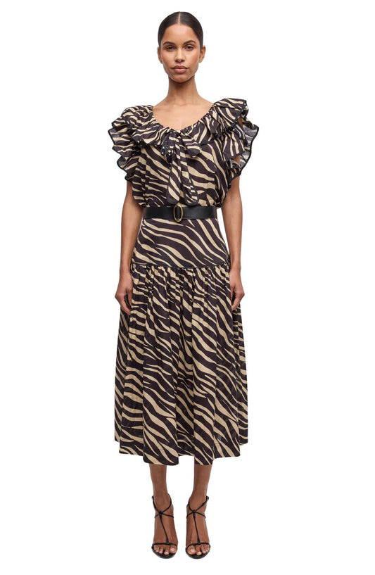 Ronny Kobo Feyre Skirt, midi skirt, brown and cream printed skirt, women's clothing