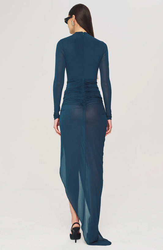Ronny Kobo Sera Dress, teal dress, fitted dress, long dress, midi dress, long sleeved dress, women's clothing