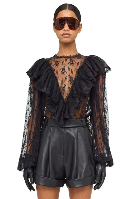 Ronny Kobo Talia Blouse features delicate lace detailing, lace blouse, long sleeve shirt, dressy top, women's clothing