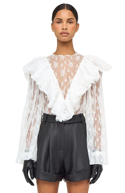 Ronny Kobo Talia Blouse features delicate lace detailing, lace blouse, long sleeve shirt, dressy top, women's clothing