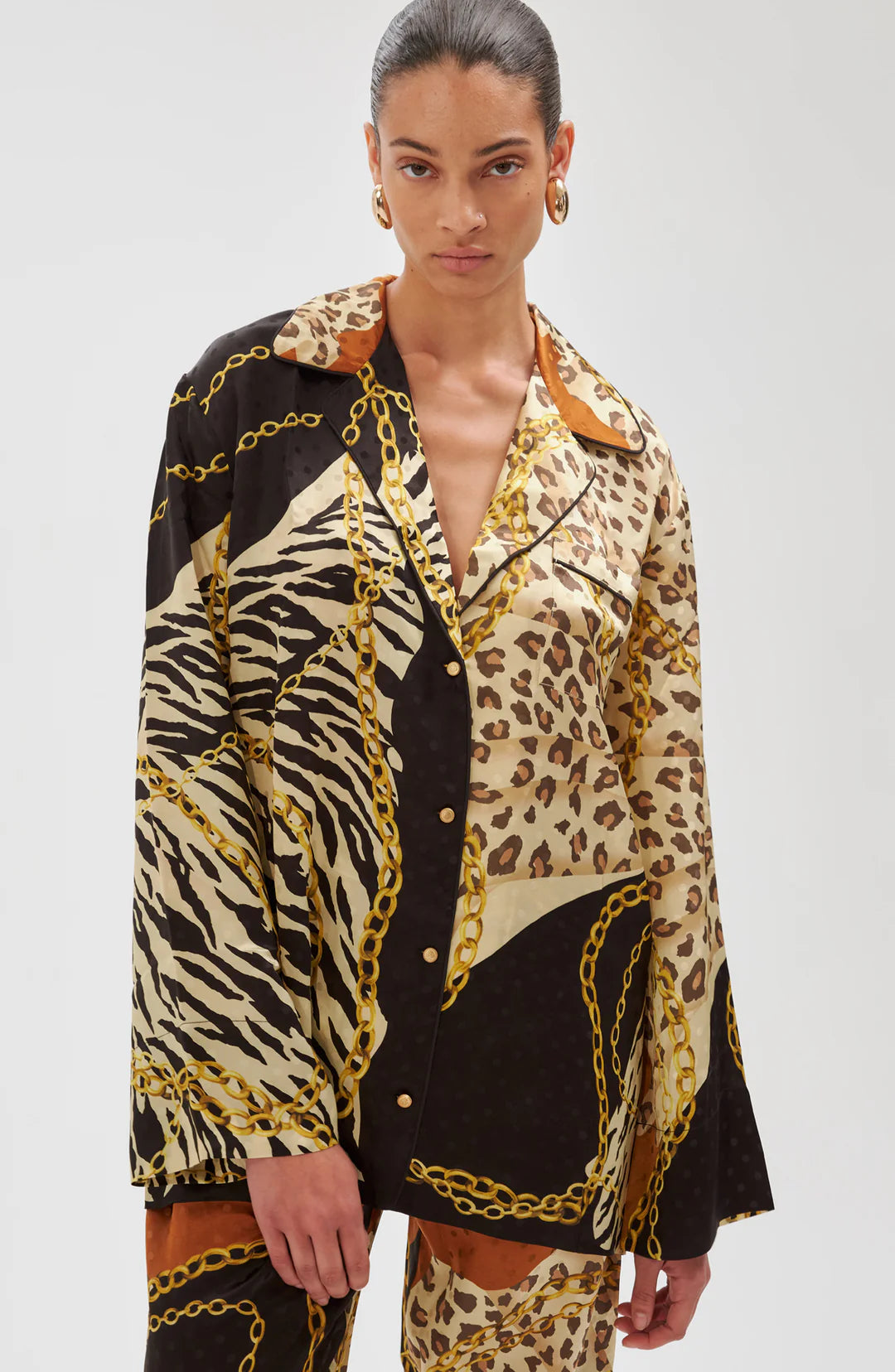 Ronny Kobo Valentina Top, multi print top, long sleeved shirt, elevated loungewear, women's clothing, matching sets