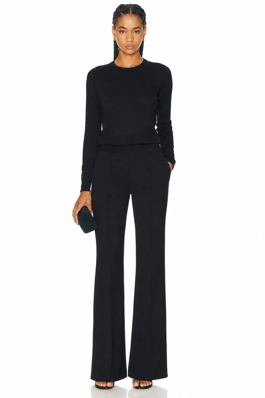 SANSFAFF Lightweight Cashmere Sweater with a round neckline, long sleeves, and a close fit through the body. Women's clothing