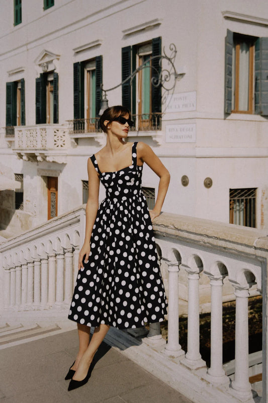 SANS FAFF Antibes Poplin Dress, dress, sleeveless dress, polka dot dress, midi dress, women's clothing