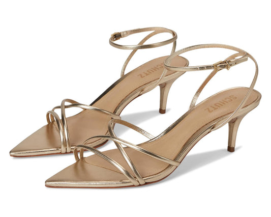 SCHUTZ Desiree Mid Heel, sandals, heels, gold shoes, women's shoes