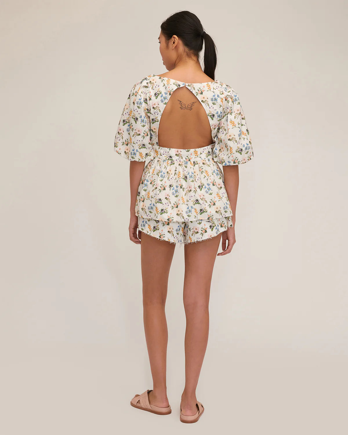 Marissa Webb Griffin Floral Open Back Top, floral print, fun top, v-neck shirt, summer shirt, women's clothing