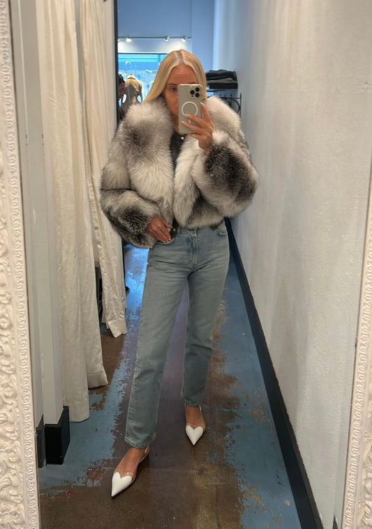 Shadow Artic Fox Short Coat, fox fur, fur coat, cropped fur coat, women's outerwear
