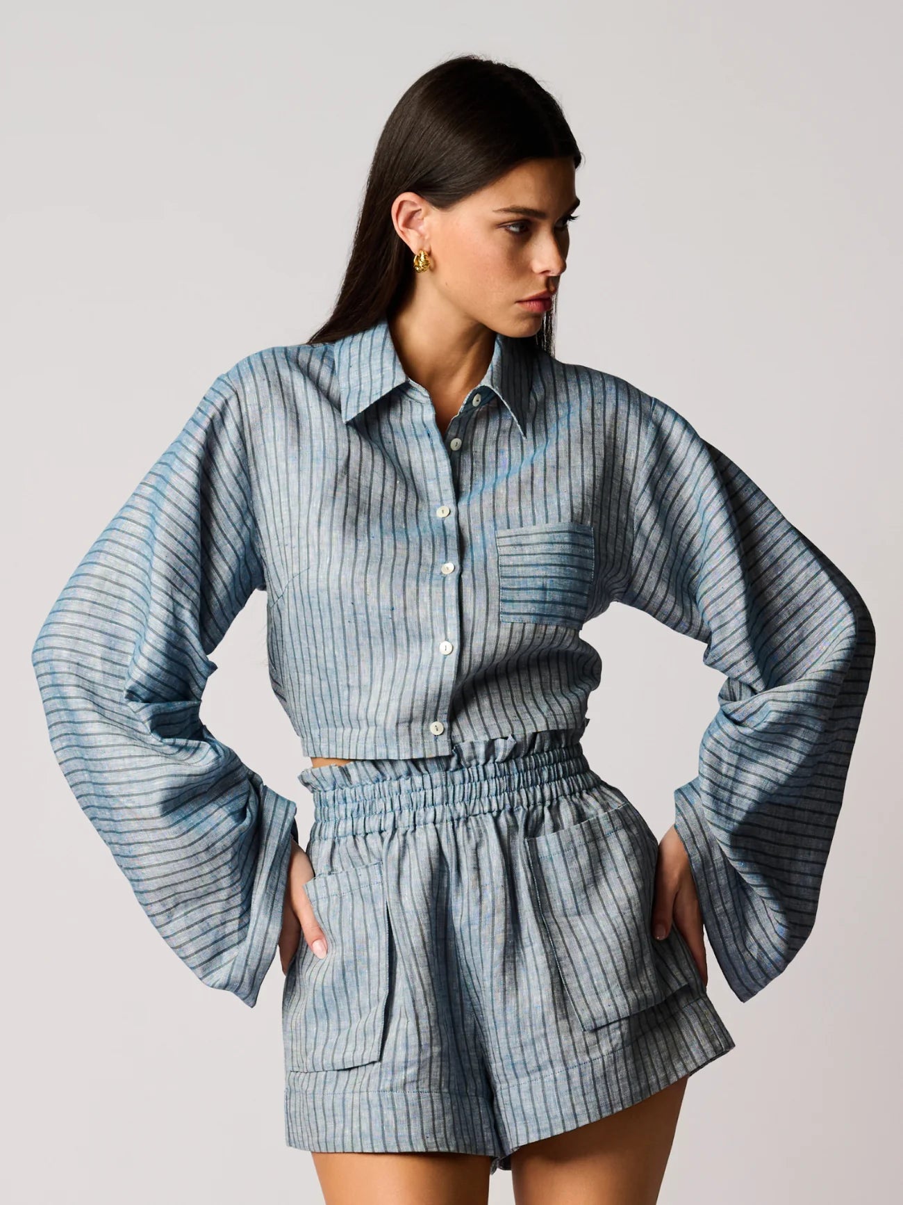 Hevron Raquel Top, Featuring pleats inside the arms and billowy sleeves, cut-out in the back with a charming tie, button-front design, women's clothing