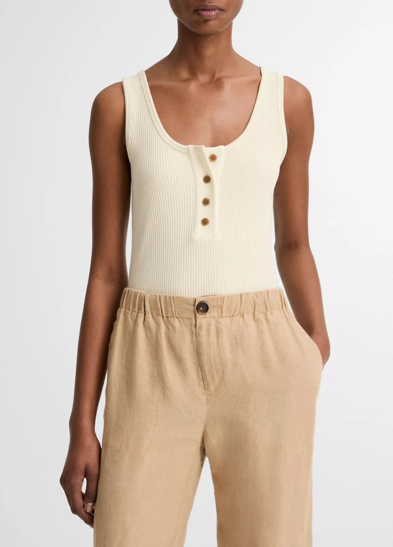 Vince Rib Henley Tank, ribbed cotton tank top, tank, women's clothing