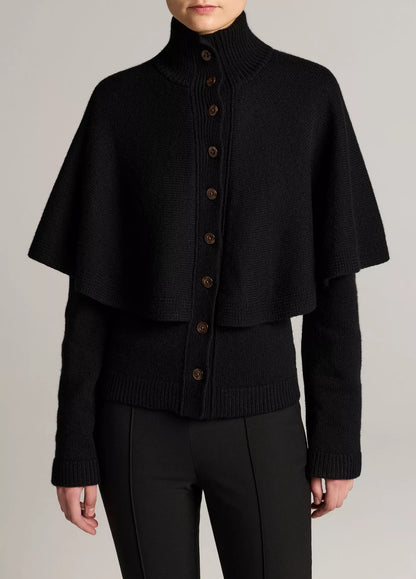 Vince Turtleneck Cape Cardi, cardigan sweater, cardigan with attached self-cape, women's clothing