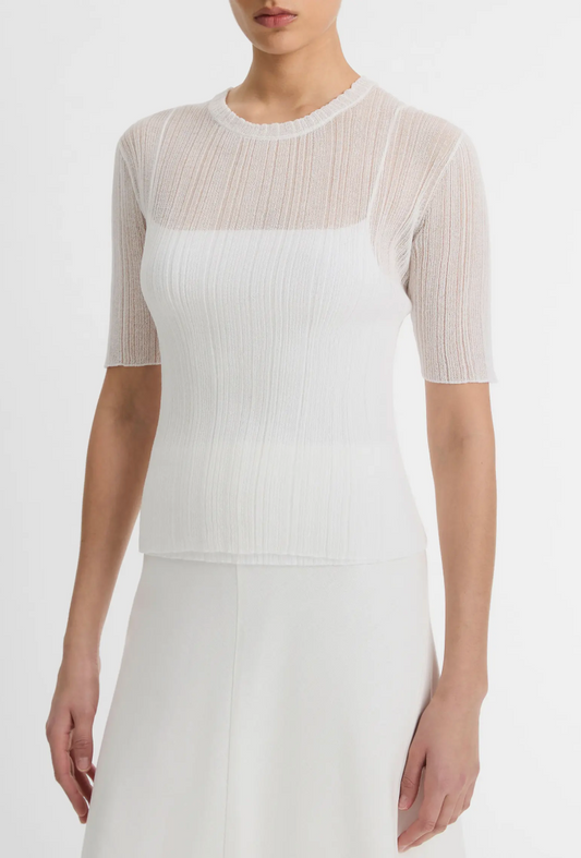 Vince Double Layer Rib Elbow Sleeve, short sleeved shirt, light sweater, top, women's clothing