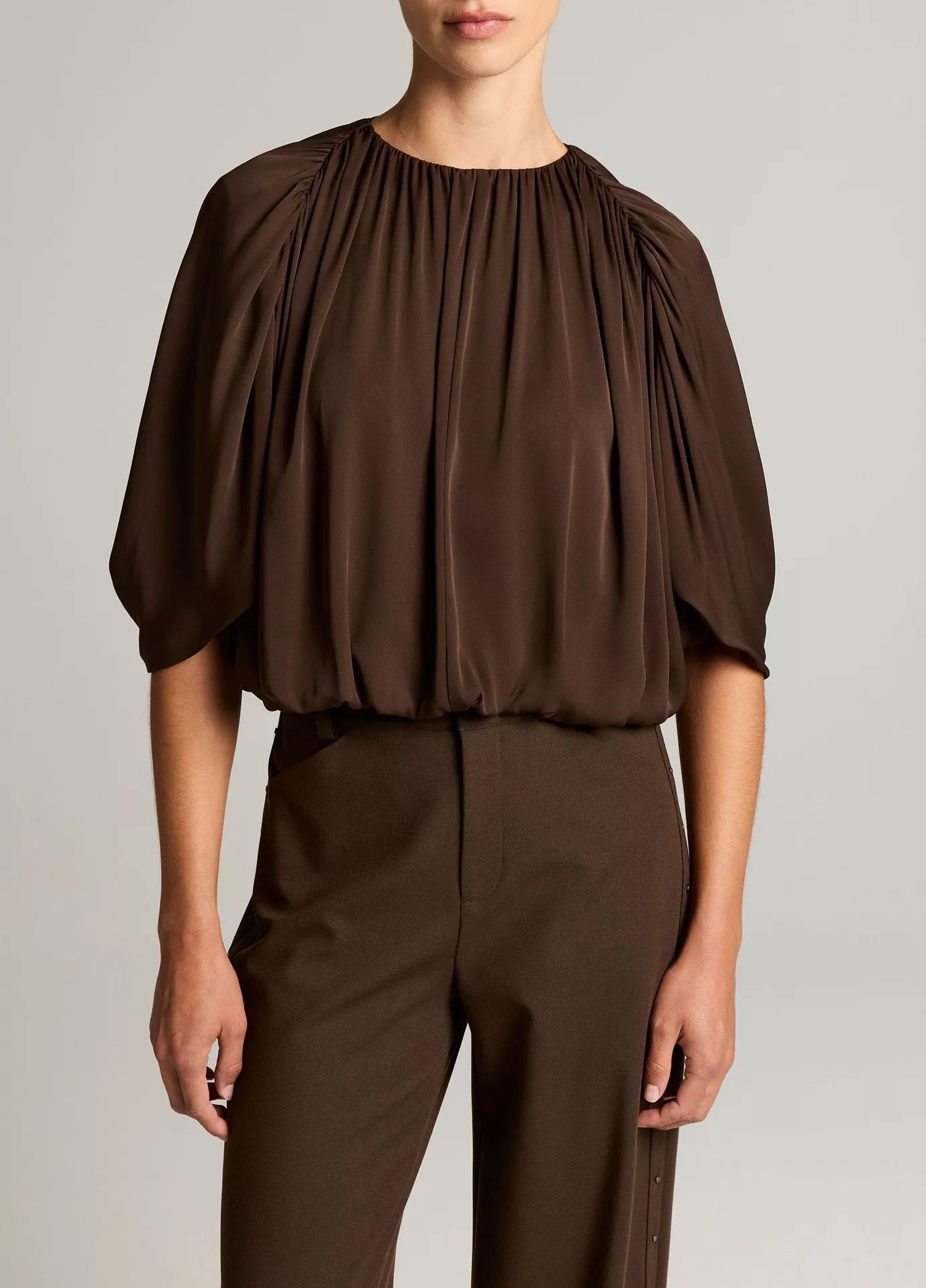 Vince Gathered Cape Bubble Blouse, bubble top with sculptural cape sleeves, women's clothing