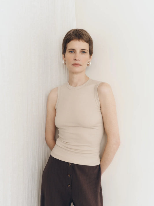 Vir Vita Mila Tank, tank top, high-neck, fitted silhouette, and ribbed texture, women's clothing