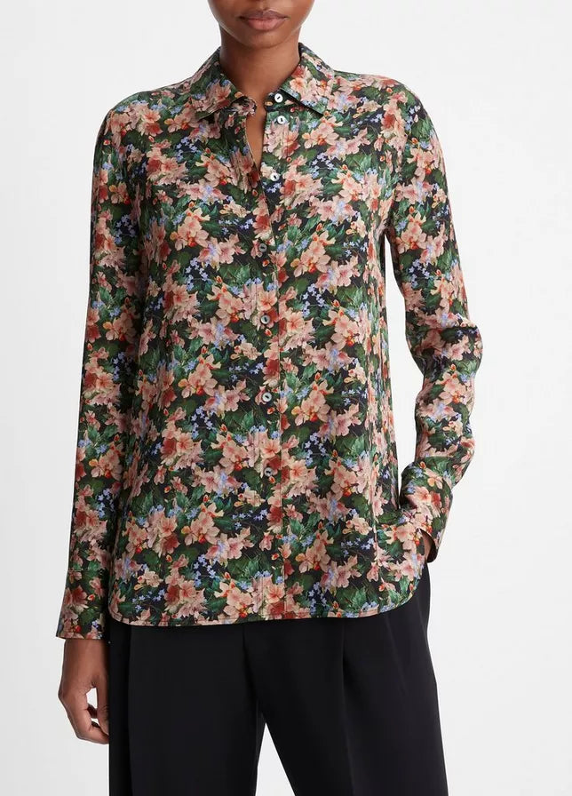 Vince Wild Primrose Blouse, long sleeved shirt, button down shirt, floral top, silk shirt, women's clothing