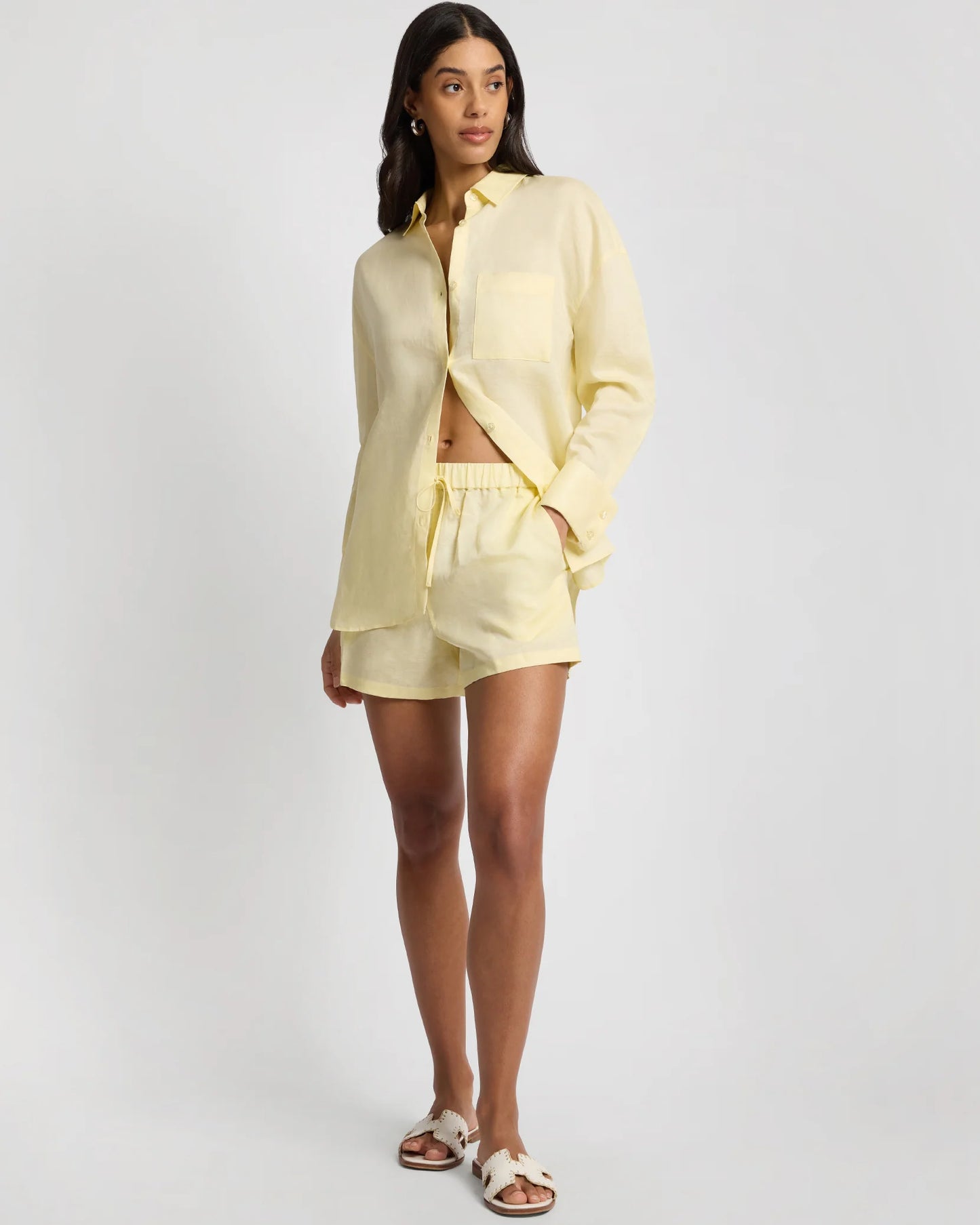 onia Air Linen Elastic Drawstring Short, shorts, pull on shorts, women's clothing