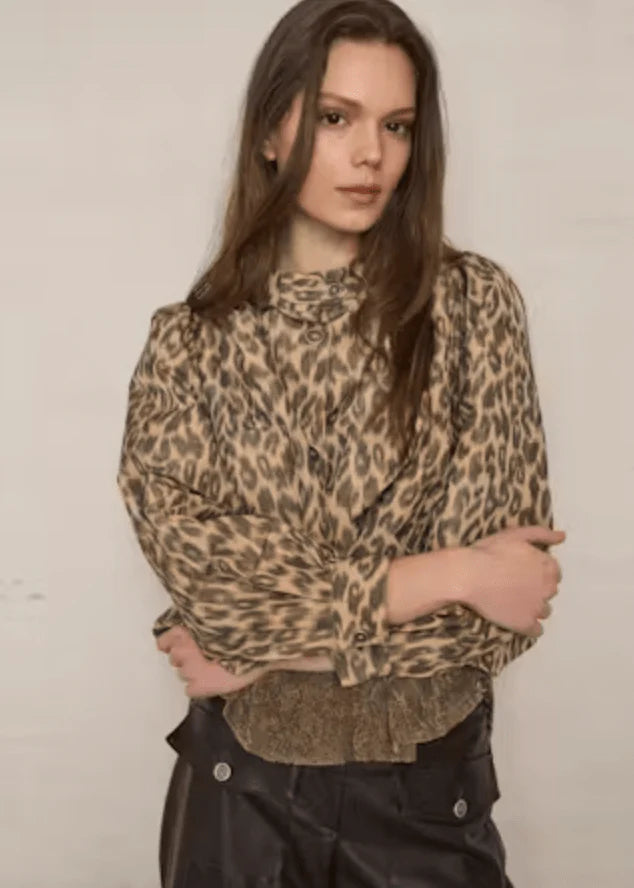 LAFATA Bubble Hem Shirt Jacket, cheetah print long sleeved shirt or jackets, dressy shirt, jacket, women's clothing
