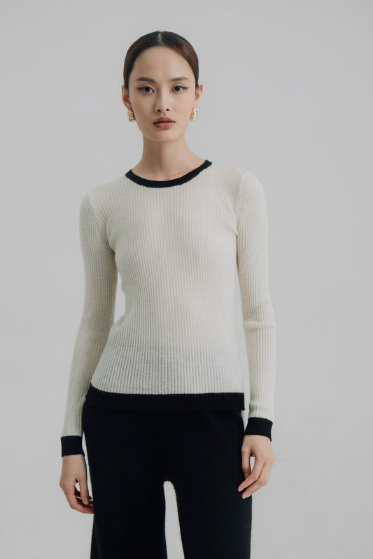 madeleine thompson Calder Tipped Crewneck, crewneck sweater, sweater, fitted shirt, women's clothing