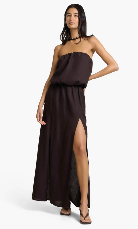 onia Air Linen High Slit Maxi Dress, strapless maxi dress, long dress, sundress, women's clothing