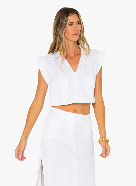 Just Bee Queen Preen Short Sleeve Top, button down shirt, white shirt, cropped top, women's clothing