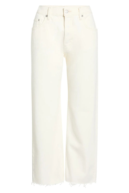 re/done beau jean with Unfinished hems adds a lived-in charm to these cropped, straight-leg jeans, crafted from bright-white nonstretch denim, women's clothing