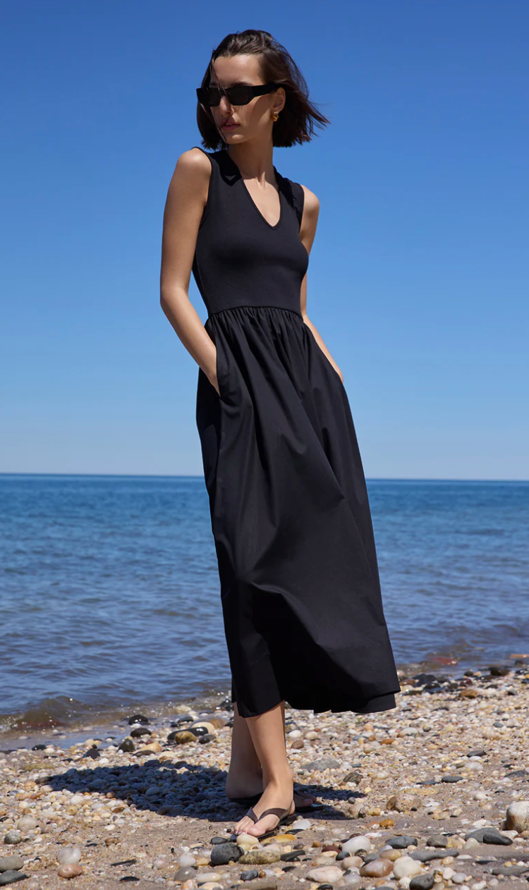 soldout.nyc The V-Neck RSVP Dress, black dress, tank dress, midi dress, sundress, women's clothing
