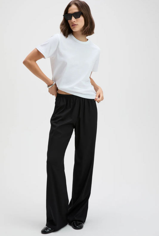 soldout.nyc the everything pant, wool blend, pull on styling, and a perfectly straight, women's clothing