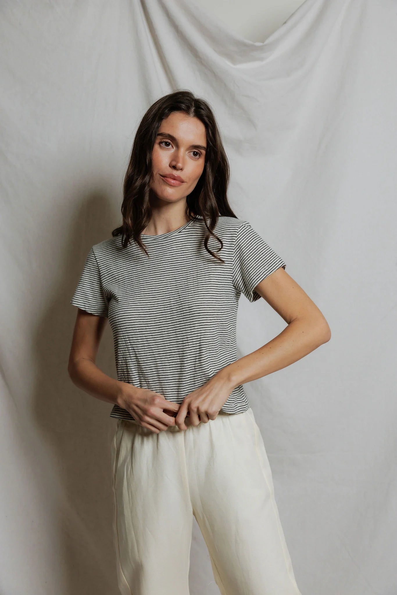 Perfect White Tee Vivian Vintage Fitted Crew, short sleeved striped t-shirt, women's clothing