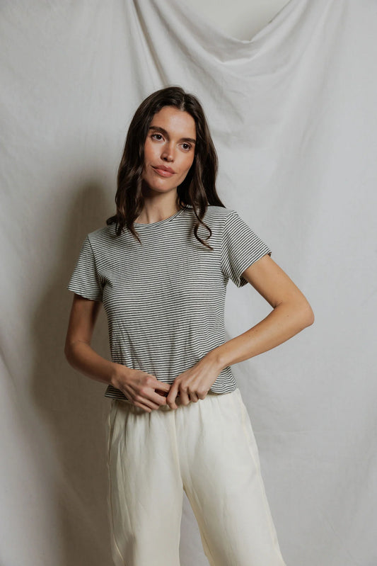 Perfect White Tee Vivian Vintage Fitted Crew, short sleeved striped t-shirt, women's clothing