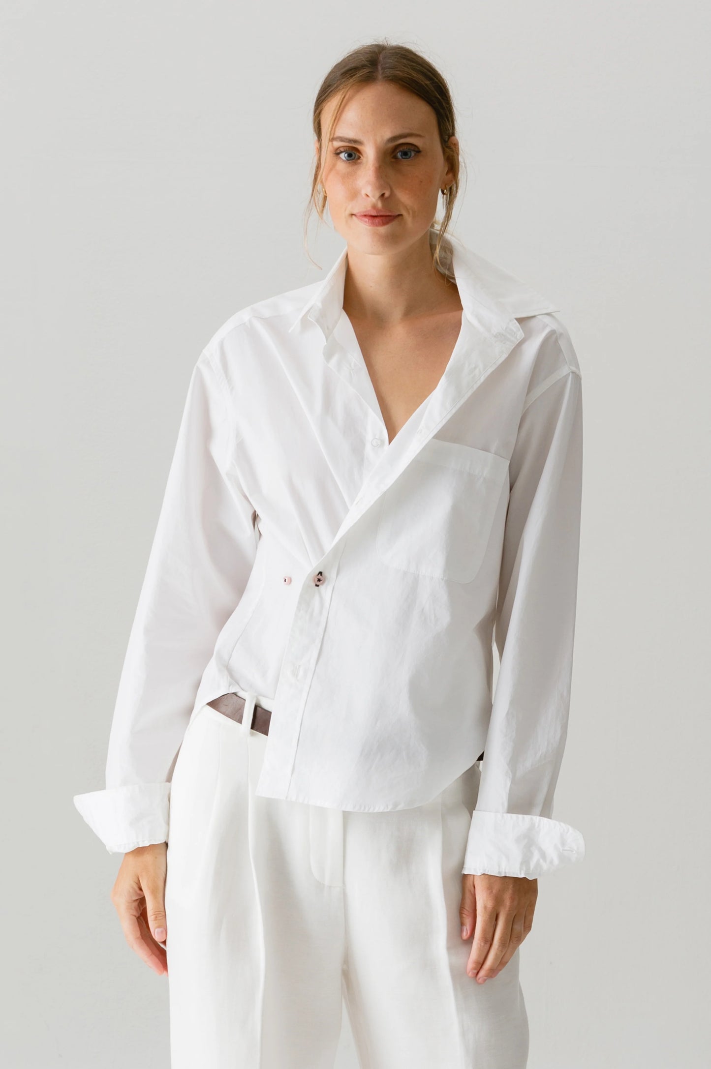 Cissa The Crop Shirt, button down shirt, wrap shirt, long sleeved shirt, white button down, women's clothing