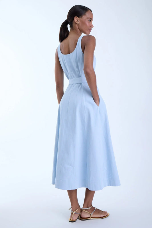 Karina Grimaldi Zyra Denim Dress, midi length denim dress, summer dress, sundress, women's clothing