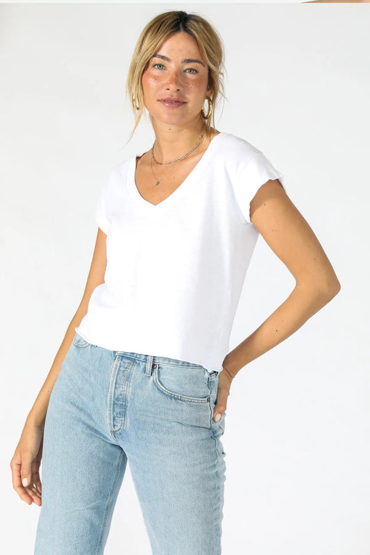 Perfect White Tee Pearl V Neck Tshirt