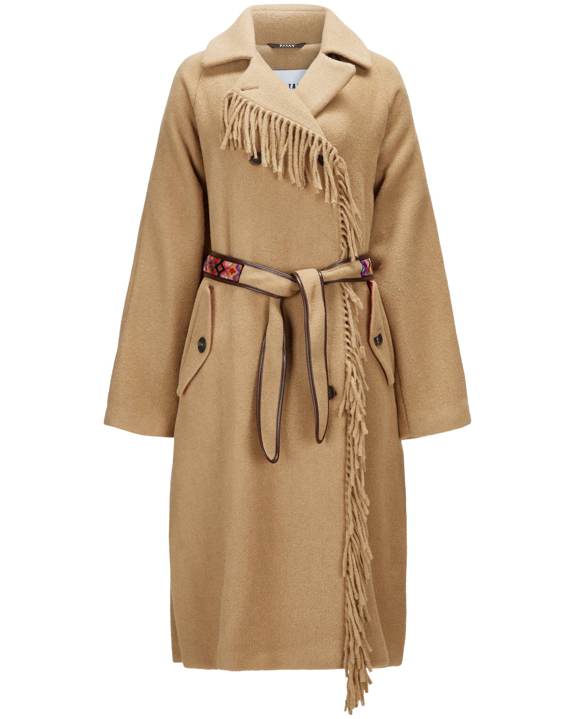 Bazar Deluxe Camel Wool Coat with Fringes